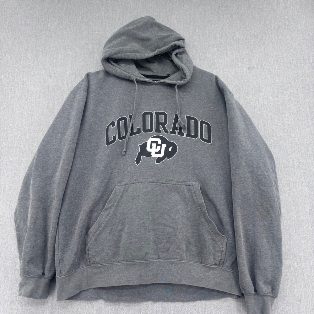 Colorado Buffaloes Hoodie Mens Large Gray NCAA Big Cotton Pullover Cropped Fit